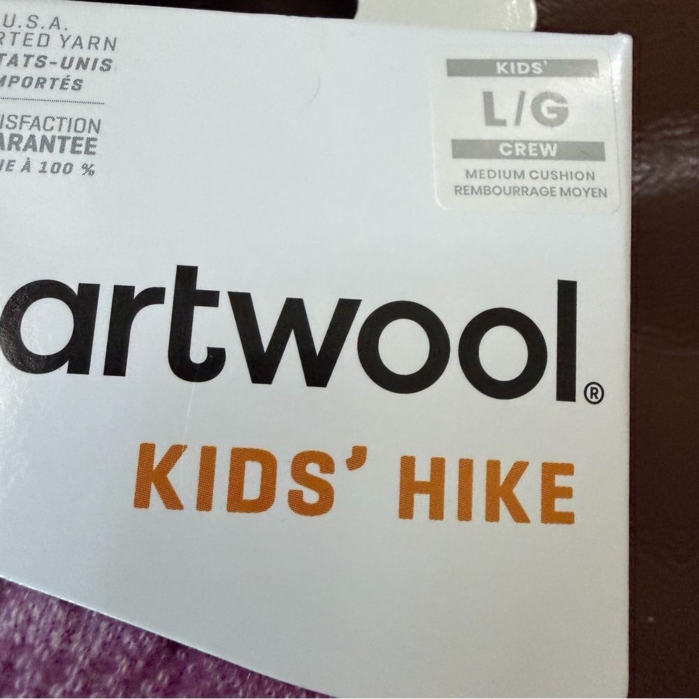 NWT Kids Smartwool Hike Merino Wool Crew Socks Large 5 - 7.5 Lavender NEW - Picture 4 of 4